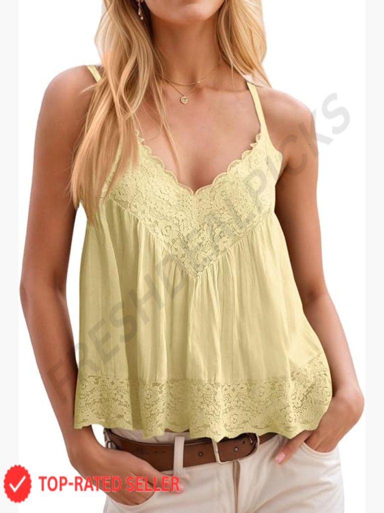 Lace V Neck Babydoll Cami Top Flowy Y2k Spaghetti Strap Blouse